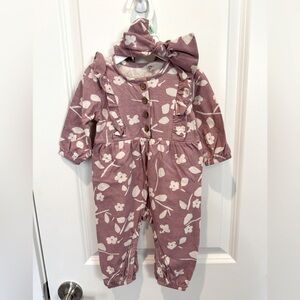 Jessica Simpson Purple Long Sleeve Jumper w/ White Floral Pattern & Headband